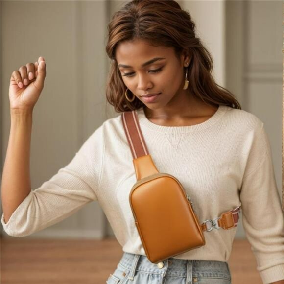 Leather mini sling bag small crossbody phone chest backpack for travel hiking me - Picture 4 of 7